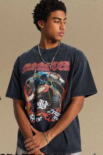 Men's Graphic Round Neck Half Sleeve T-Shirt Black