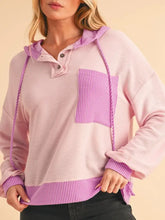 Corded Color Block Drawstring Hoodie Woman Sweatshirts