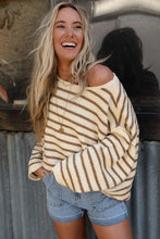 Boat Neck Long Sleeve Striped Sweater Stripe Sweater Pullovers