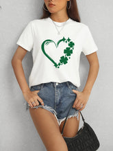 Heart Lucky Clover Round Neck Short Sleeve T-Shirt White