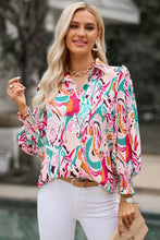 Printed Puff Sleeve Collared Blouse Woman Blouses