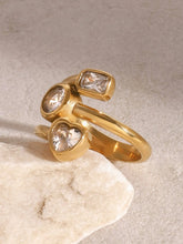 18K Gold-Plated Stainless Steel Geometric Inlaid Zircon Ring