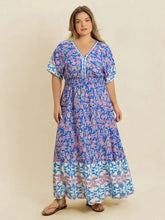 Plus Size Smocked Printed Half Sleeve Midi Dress Casual Dresses