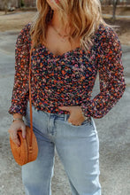 Plus Size Printed Surplice Neck Long Sleeve Blouse Floral Woman Blouses