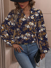 Perfee Floral Notched Balloon Sleeve Blouse Woman Blouses