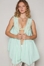 POL Embroidered Pearls Open Front Sleeveless Cardigan Pale Mint Woman Outerwear