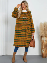 Plaid Long Sleeve Hooded Coat with Pockets Woman Outerwear