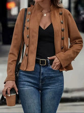 Decorative Button Open Front Long Sleeve Jacket Woman Outerwear