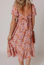 Floral Square Neck Knotted Ruffle Midi Dress Casual Dresses