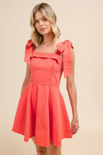 SO ME Fit and Flare Washed Gameday Dress ORANGE Casual Dresses