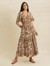 Lace Detail Printed Short Sleeve Midi Dress Casual Dresses