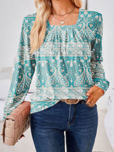 Full Size Square Neck Long Sleeve Blouse Teal Woman Blouses