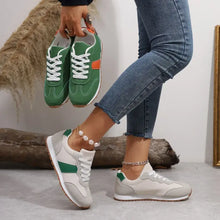 PU Leather Contrast Round Toe Flats Sneakers Beige Woman Sneakers