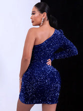 Sequin One-Shoulder Tulip Hem Bodycon Dress Cocktail Dress