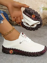 PU Leather Round Toe Slip-Ons White