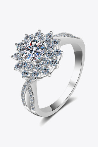 Moissanite Flower-Shape Split Shank Ring Silver