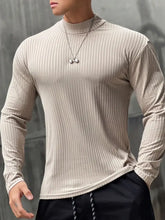 Herr T-shirt med mockneck och lång ärm Khaki Herrtoppar