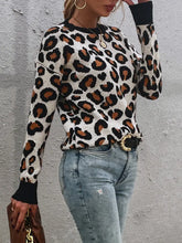Leopard Round Neck Dropped Shoulder Sweater Sweater Pullovers
