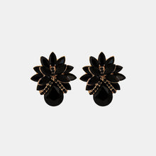 Flower Shape Glass Stone Stud Earrings Black One Size