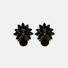 Flower Shape Glass Stone Stud Earrings Black One Size Earrings