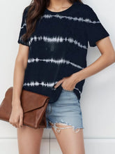 Striped Round Neck Short Sleeve T-Shirt Black