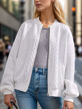 Textured Zip Up Dropped Shoulder Jacket White