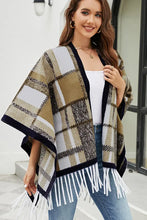 Cloak Sleeve Fringe Detail Poncho Khaki One Size Woman Outerwear