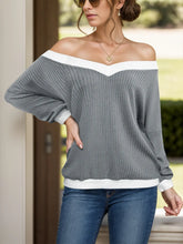 Contrast Trim Off-Shoulder Long Sleeve Sweatshirt Gray