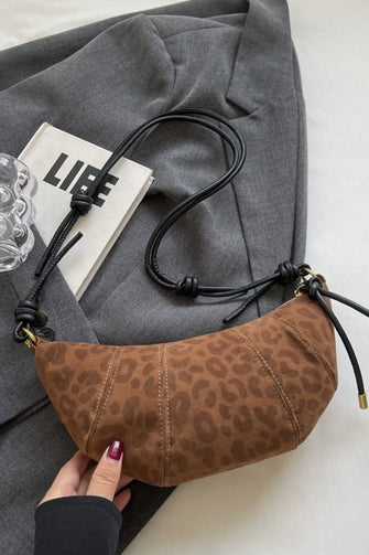 PU Leather Strap Suede Shoulder Bag Caramel One Size