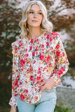 Floral Round Neck Smocked Blouse Multicolor Woman Blouses