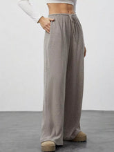Relaxed fit wide leg gray ribbed corduroy pants with drawstring waist ideal for comfortable leg pants style