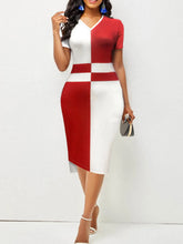 Color Block V-Neck Bodycon Midi Dress