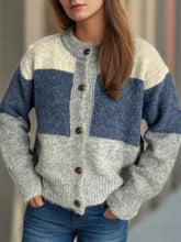 Color Block Round Neck Button Up Cardigan Woman Outerwear