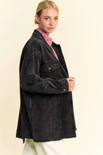 Davi & Dani Washed Corduroy Raw Hem Button Up Jacket Woman Outerwear