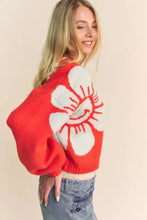 Davi & Dani Flower Contrast Round Neck Long Sleeve Cardigan Woman Outerwear
