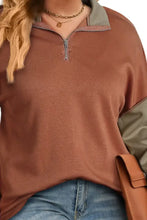 Plus Size Exposed Seam Color Block Quarter Zip Sweatshirt Woman Sweatshirts