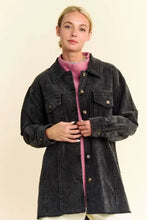 Davi & Dani Washed Corduroy Raw Hem Button Up Jacket Black Woman Outerwear