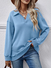 Collared Neck Dropped Shoulder Sweatshirt Light Blue Woman Sweatshirts