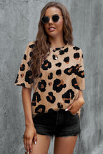 Animal Print Dropped Shoulder Round Neck T-Shirt Camel