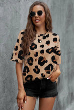 Animal Print Dropped Shoulder Round Neck T-Shirt Camel Woman T Shirts