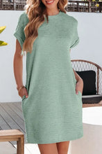Solid Color Textured Crinkle Short Sleeve T Shirt Dress Casual Dresses