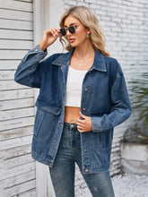 Button Up Long Sleeve Denim Jacket Dusty Blue Casual Dresses