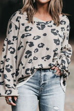 Plus Size Leopard V-Neck Dropped Shoulder T-Shirt Mocha