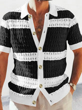 Men's Button Down Collared Neck Contrast Openwork Shirt Black