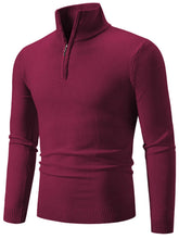 Men's Plus Size Quarter Zip Long Sleeve Knit Top Burgundy
