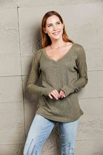 V-Neck Long Sleeve Ribbed Top Matcha Green