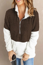 Color Block Half Zip Long Sleeve Fuzzy Sweatshirt Woman Sweatshirts