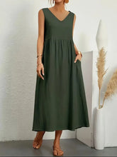 Full Size Pocketed V-Neck Sleeveless Midi Dress Plus Size Casual Dresses