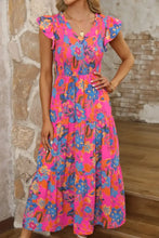 Boho Floral V Neck Ruffle Tiered Dress Casual Dresses