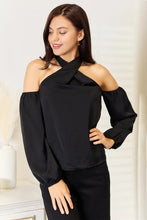 Perfee Grecian Cold Shoulder Long Sleeve Blouse Black Woman Blouses